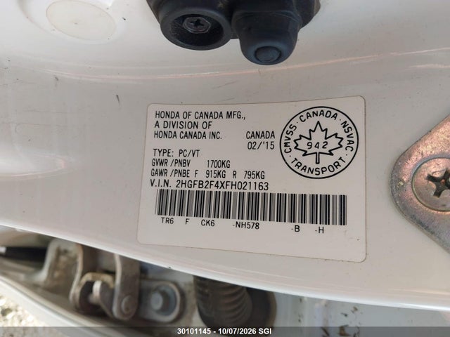 Продажа на аукционе авто 2015 Honda Civic Lx, vin: 2HGFB2F4XFH021163, номер лота: 30101145