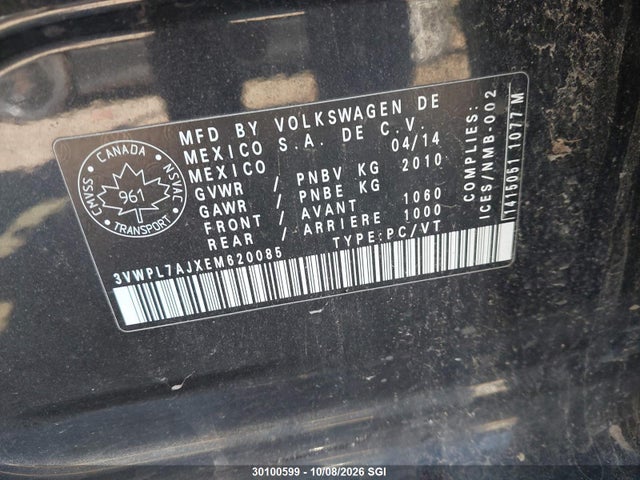 2014 Volkswagen Jetta Tdi მანქანა იყიდება აუქციონზე, vin: 3VWPL7AJXEM620085, აუქციონის ნომერი: 30100599