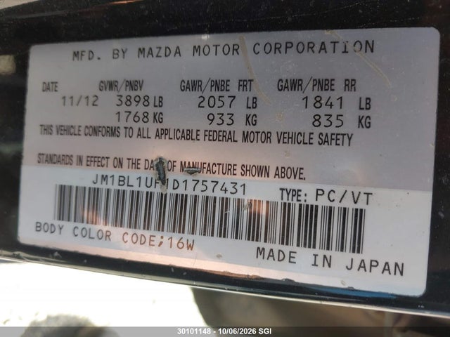 30101148 :رقم المزاد ، JM1BL1UF1D1757431 vin ، 2013 Mazda 3 I مزاد بيع