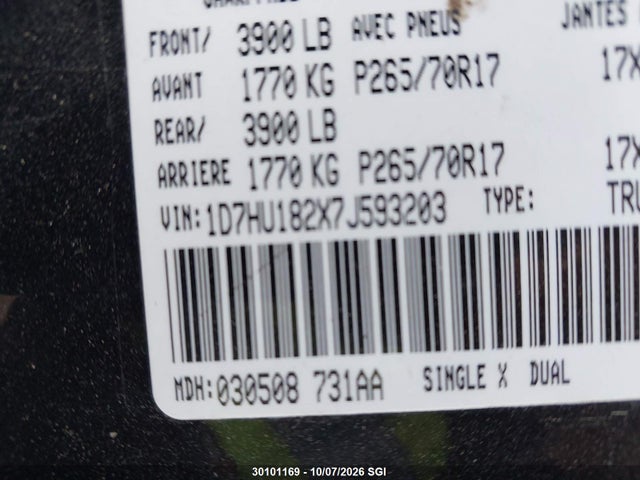 30101169 :رقم المزاد ، 1D7HU182X7J593203 vin ، 2007 Dodge Ram 1500 St/slt مزاد بيع