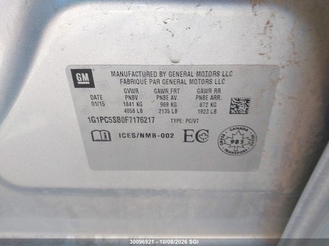Продаж на аукціоні авто 2015 Chevrolet Cruze Lt, vin: 1G1PC5SB0F7176217, номер лоту: 30096921