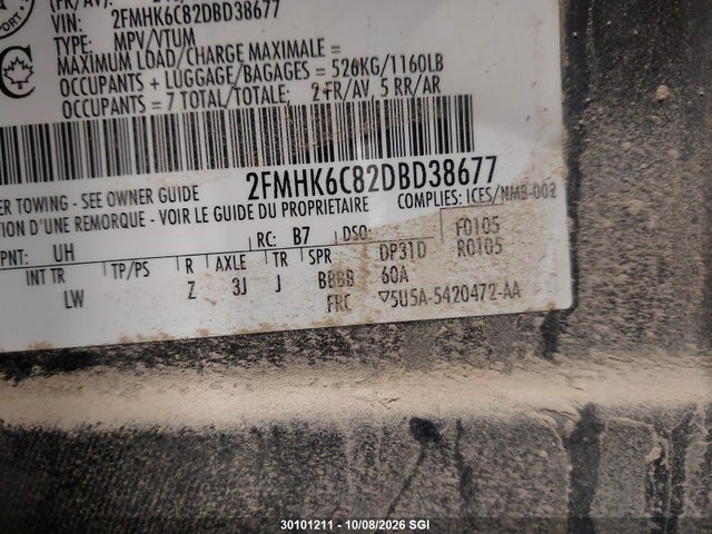 30101211 :رقم المزاد ، 2FMHK6C82DBD38677 vin ، 2013 Ford Flex Sel مزاد بيع