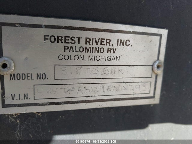 Продажа на аукционе авто 2014 Forest River Inc. , vin: 4X4TPAH29EN017193, номер лота: 30100976