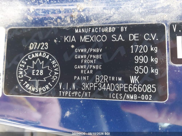 30096630 :رقم المزاد ، 3KPF34AD3PE666085 vin ، 2023 Kia Forte Ex/ex+/ex Premium مزاد بيع