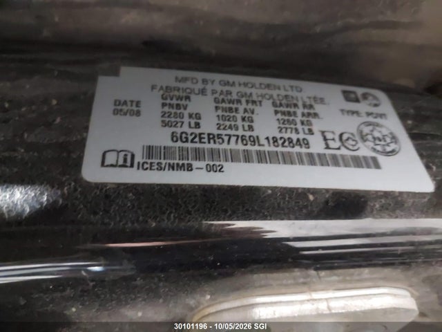30101196 :رقم المزاد ، 6G2ER57769L182849 vin ، 2009 Pontiac G8 مزاد بيع