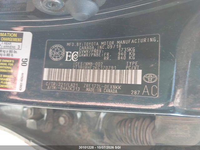 Продаж на аукціоні авто 2019 Toyota Corolla Le, vin: 2T1BURHE2KC170791, номер лоту: 30101228