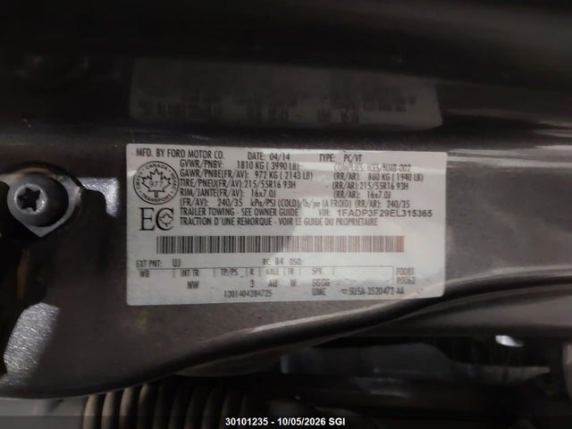 30101235 :رقم المزاد ، 1FADP3F29EL315365 vin ، 2014 Ford Focus Se مزاد بيع