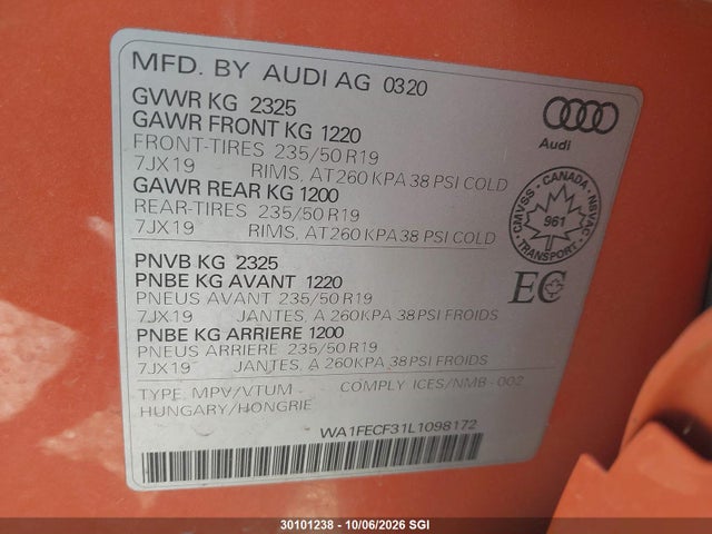 2020 Audi Q3 Prestige S-line მანქანა იყიდება აუქციონზე, vin: WA1FECF31L1098172, აუქციონის ნომერი: 30101238