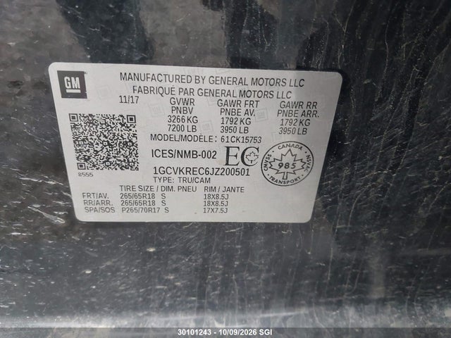 Aukcja sprzedaży 2018 Chevrolet Silverado K1500 Lt, vin: 1GCVKREC6JZ200501, numer aukcji: 30101243