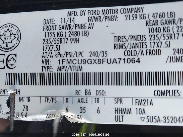 Ford ESCAPE SE 2015 1FMCU9GX8FUA71064 Image 9