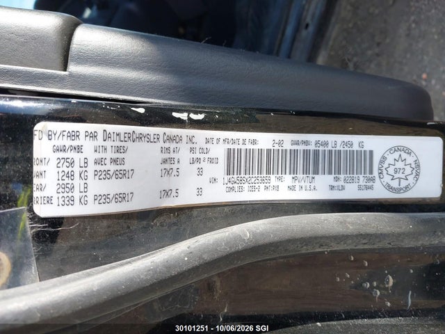 30101251 :رقم المزاد ، 1J4GW58SX2C253659 vin ، 2002 Jeep Grand Cherokee Limited مزاد بيع