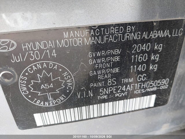 Hyundai SONATA SE 2015 5NPE24AF1FH050590 Image 9