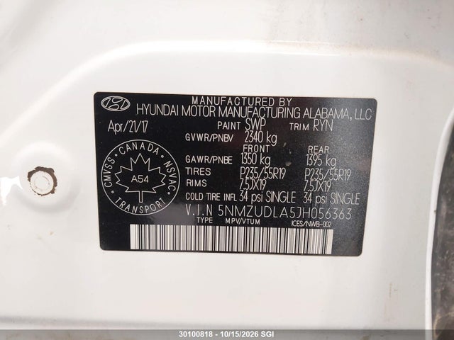 5NMZUDLA5JH056363 Hyundai SANTA FE SPORT