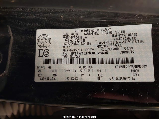 Ford F150 Supercrew 2016 1FTFW1EF3GKF28495 Image 9