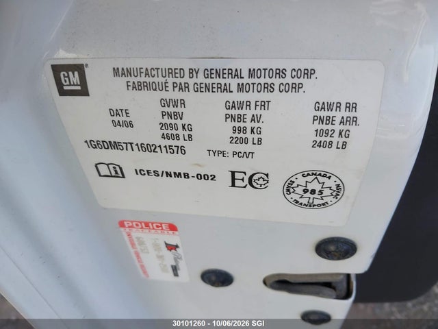 30101260 :رقم المزاد ، 1G6DM57T160211576 vin ، 2006 Cadillac Cts مزاد بيع