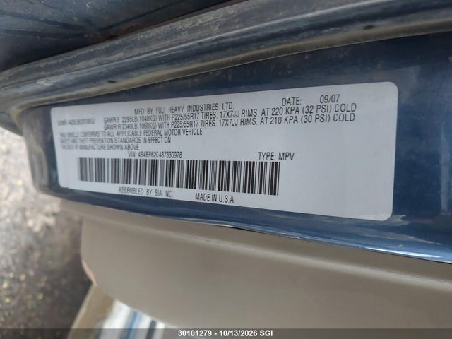 30101279 :رقم المزاد ، 4S4BP62C487330978 vin ، 2008 Subaru Outback 2.5i Limited مزاد بيع