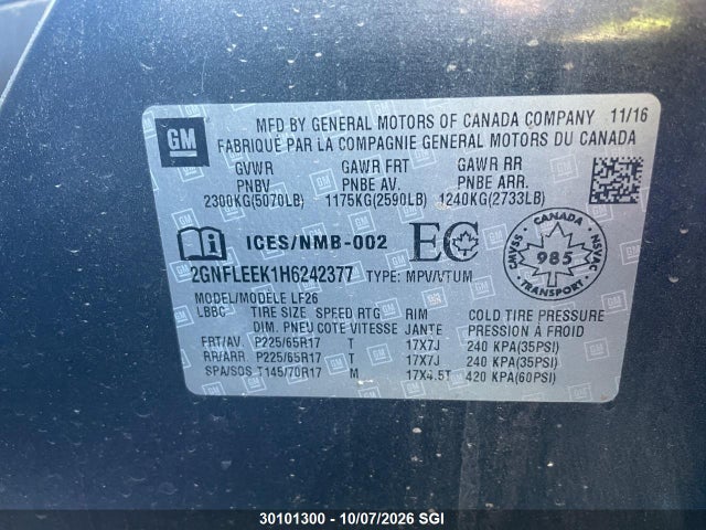30101300 :رقم المزاد ، 2GNFLEEK1H6242377 vin ، 2017 Chevrolet Equinox Ls مزاد بيع