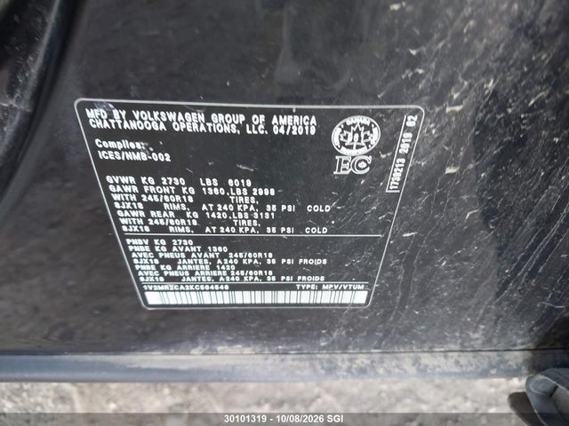 Продажа на аукционе авто 2019 Volkswagen Atlas Sel, vin: 1V2MR2CA2KC564546, номер лота: 30101319
