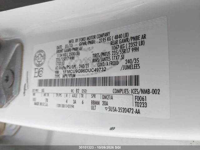 Aukcja sprzedaży 2013 Ford Escape Se, vin: 1FMCU9G96DUC49732, numer aukcji: 30101323