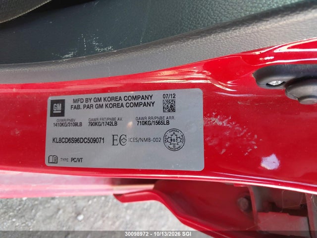 30098972 :رقم المزاد ، KL8CD6S96DC509071 vin ، 2013 Chevrolet Spark 1lt مزاد بيع