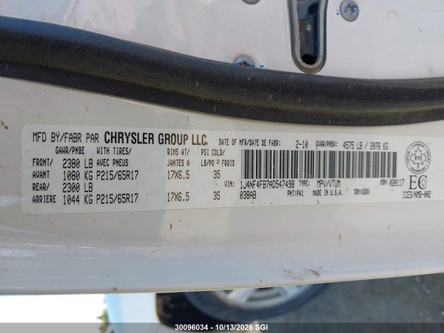 30096034 :رقم المزاد ، 1J4NF4FB7AD547498 vin ، 2010 Jeep Compass Sport/north مزاد بيع
