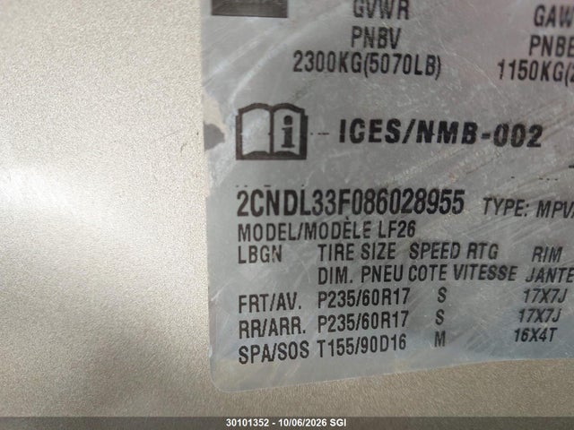 2008 Chevrolet Equinox Lt მანქანა იყიდება აუქციონზე, vin: 2CNDL33F086028955, აუქციონის ნომერი: 30101352