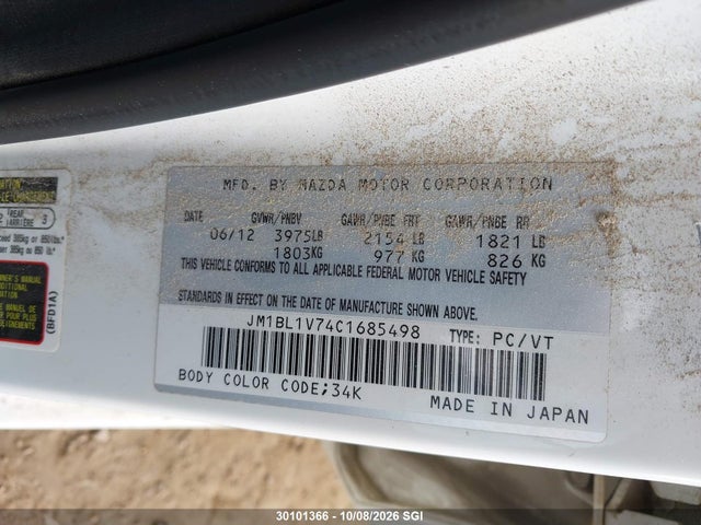 30101366 :رقم المزاد ، JM1BL1V74C1685498 vin ، 2012 Mazda 3 I مزاد بيع