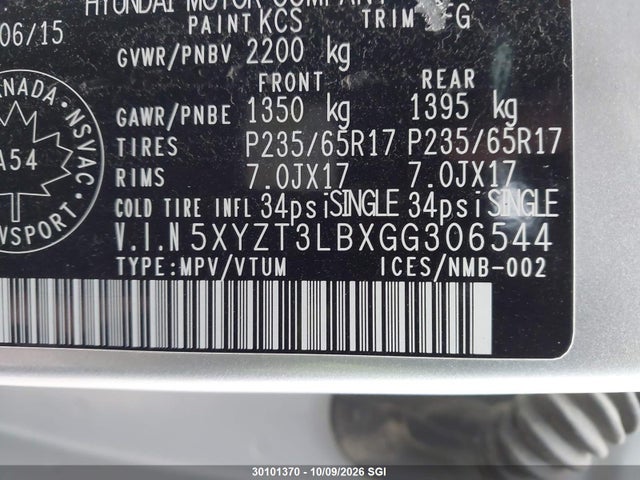2016 Hyundai Santa Fe Sport მანქანა იყიდება აუქციონზე, vin: 5XYZT3LBXGG306544, აუქციონის ნომერი: 30101370