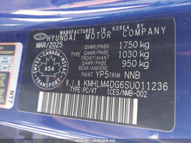 2025 Hyundai Elantra Sel Sport მანქანა იყიდება აუქციონზე, vin: KMHLM4DG6SU011236, აუქციონის ნომერი: 30101381