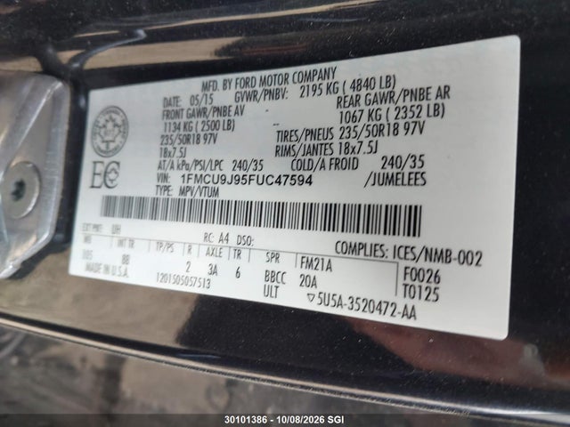 Продаж на аукціоні авто 2015 Ford Escape Titanium, vin: 1FMCU9J95FUC47594, номер лоту: 30101386