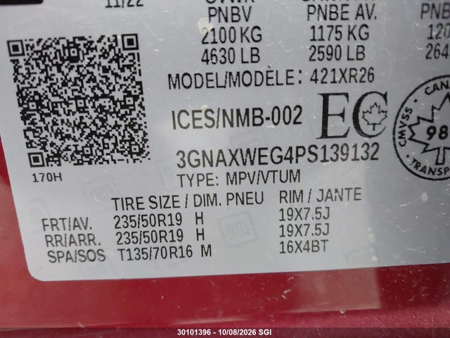 30101396 :رقم المزاد ، 3GNAXWEG4PS139132 vin ، 2023 Chevrolet Equinox Rs مزاد بيع