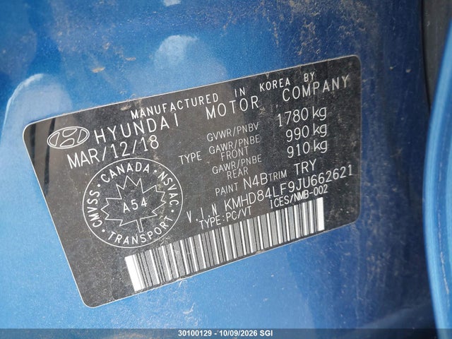 KMHD84LF9JU662621 Hyundai Elantra Sel/value/limited