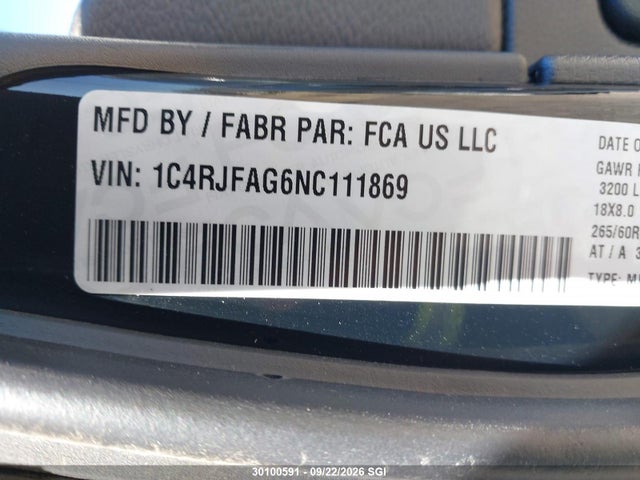 2022 Jeep Grand Cherokee Laredo E/laredo X მანქანა იყიდება აუქციონზე, vin: 1C4RJFAG6NC111869, აუქციონის ნომერი: 30100591