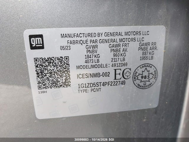 30099883 :رقم المزاد ، 1G1ZD5ST4PF222749 vin ، 2023 Chevrolet Malibu Lt مزاد بيع