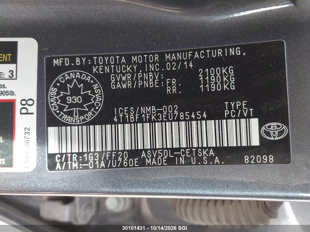 4T1BF1FK3EU785454 Toyota Camry L/se/le/xle