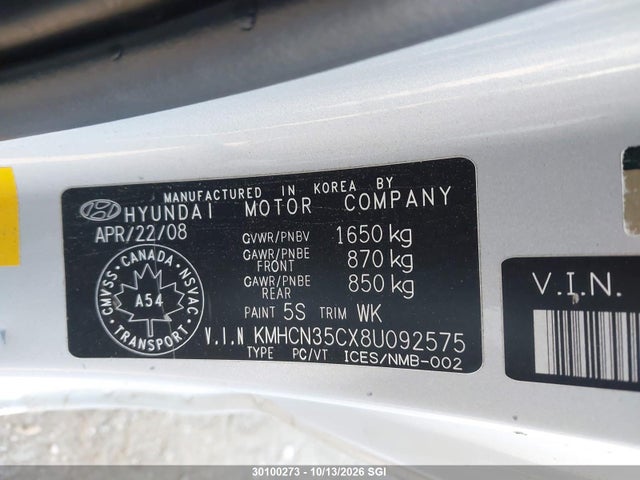 Продажа на аукционе авто 2008 Hyundai Accent Gl/gl Sport/l, vin: KMHCN35CX8U092575, номер лота: 30100273