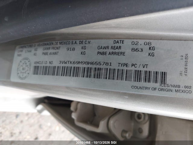 Aukcja sprzedaży 2008 Volkswagen City Jetta, vin: 3VWTK69M98M655781, numer aukcji: 30101468