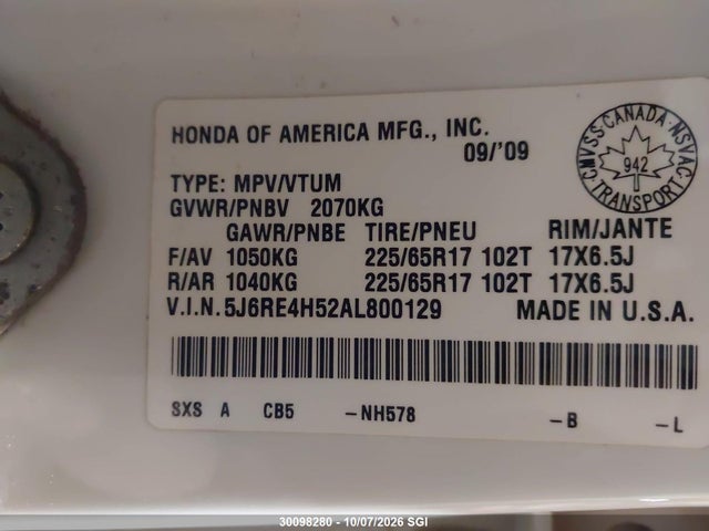 Aukcja sprzedaży 2010 Honda Cr-v Ex, vin: 5J6RE4H52AL800129, numer aukcji: 30098280