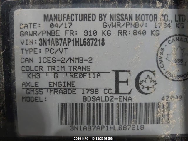 3N1AB7AP1HL687218 Nissan Sentra S/sv/sr/sl