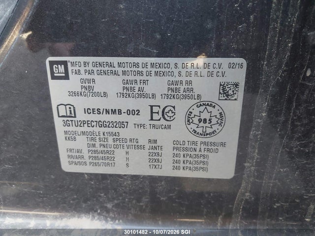 30101482 :رقم المزاد ، 3GTU2PEC7GG232057 vin ، 2016 Gmc Sierra K1500 Denali مزاد بيع