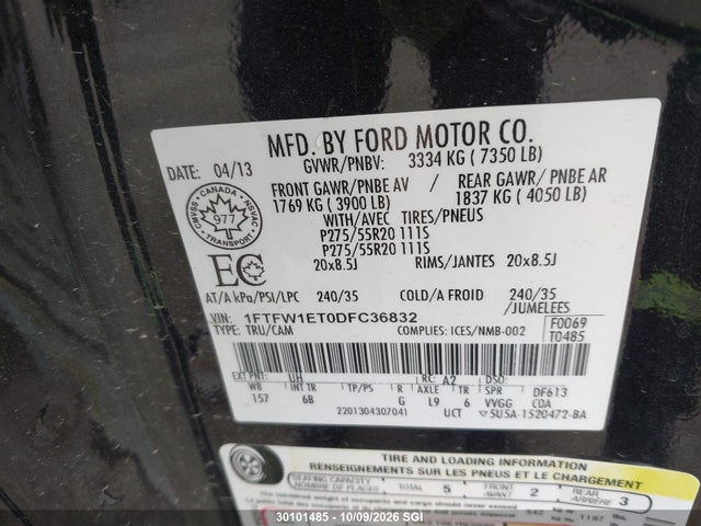 Продаж на аукціоні авто 2013 Ford F150 Supercrew, vin: 1FTFW1ET0DFC36832, номер лоту: 30101485