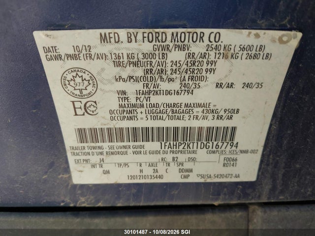 Продаж на аукціоні авто 2013 Ford Taurus Sho, vin: 1FAHP2KT1DG167794, номер лоту: 30101487