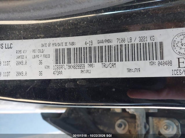 Продажа на аукционе авто 2019 Ram 1500 Rebel, vin: 1C6SRFLT9KN829959, номер лота: 30101518