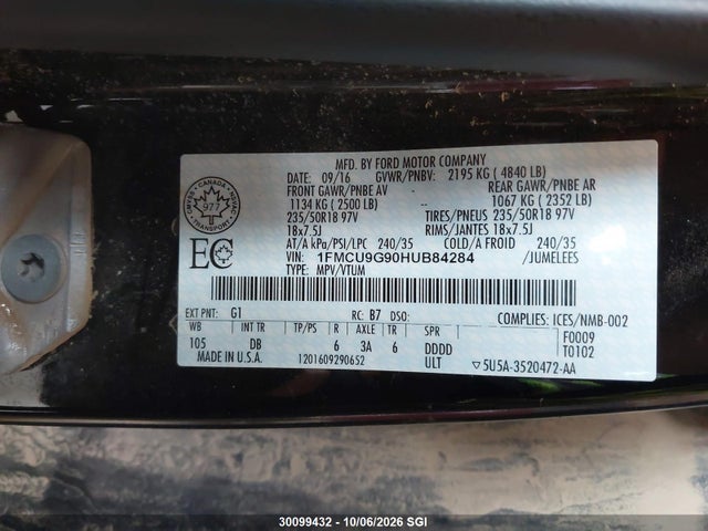Ford ESCAPE SE 2017 1FMCU9G90HUB84284 Image 9