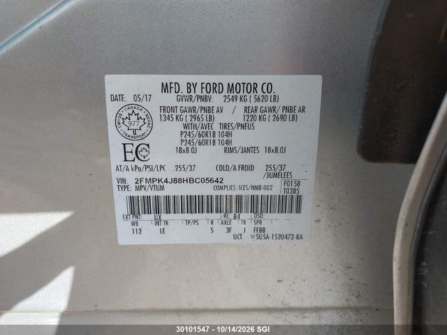 Aukcja sprzedaży 2017 Ford Edge Sel, vin: 2FMPK4J88HBC05642, numer aukcji: 30101547
