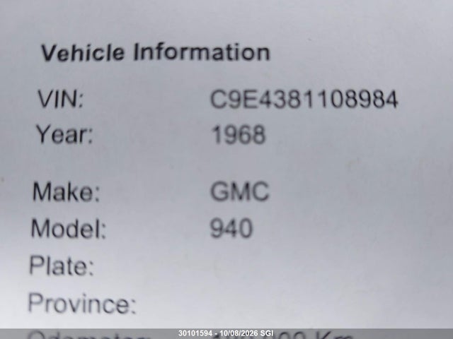30101594 :رقم المزاد ، C9E4381108984 vin ، 1968 Gmc Heavy مزاد بيع