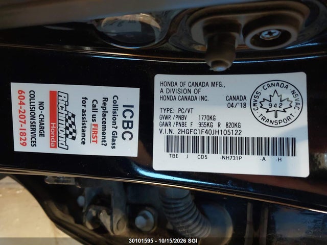 2HGFC1F40JH105122 Honda CIVIC EX