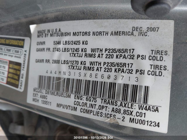 Продаж на аукціоні авто 2008 Mitsubishi Endeavor Se, vin: 4A4MN31SX8E603713, номер лоту: 30101596