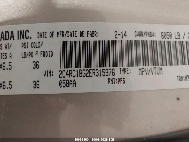 30099460 :رقم المزاد ، 2C4RC1BG2ER315376 vin ، 2014 Chrysler Town & Country Touring مزاد بيع