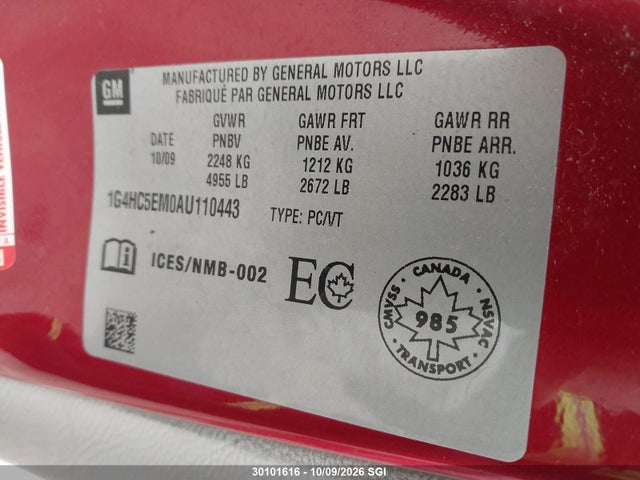Продаж на аукціоні авто 2010 Buick Lucerne Cxl, vin: 1G4HC5EM0AU110443, номер лоту: 30101616